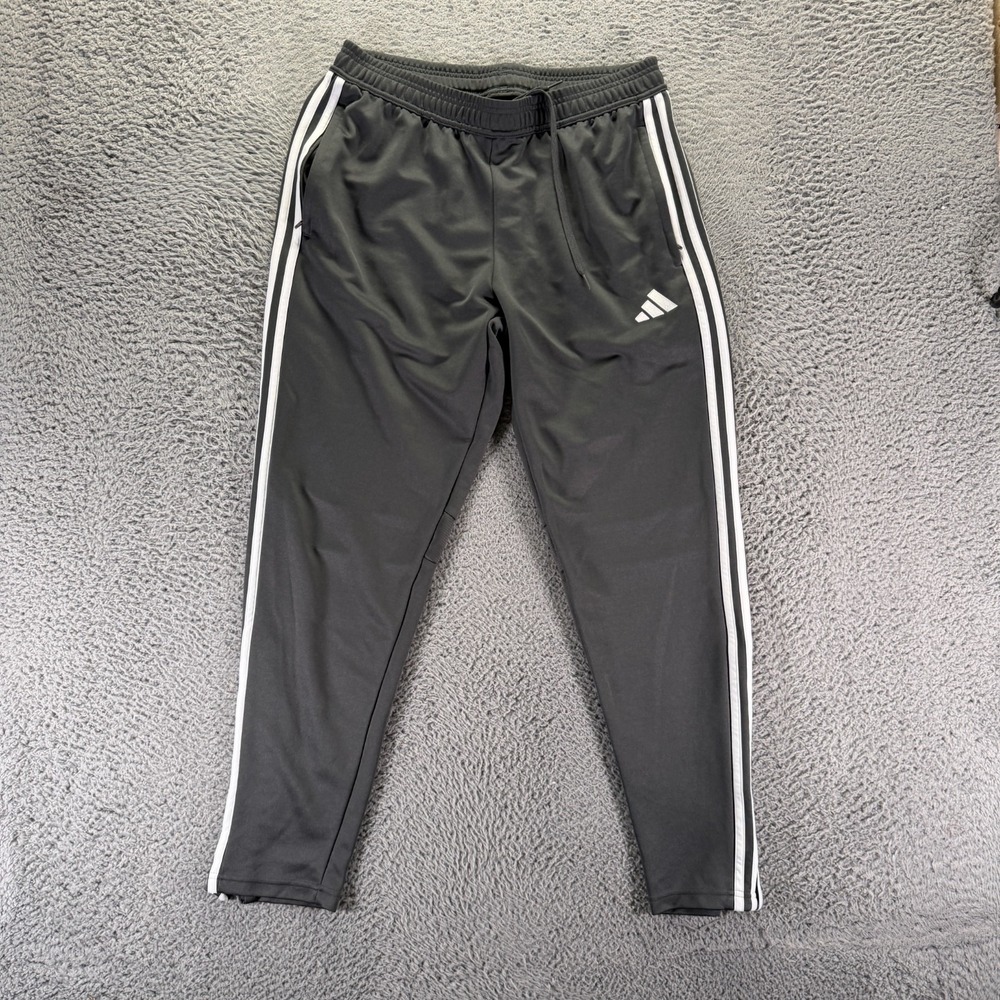 Adidas Aeroready Pant Mens L Gray Polyester Track Tapered Leg Training 3-Stripes